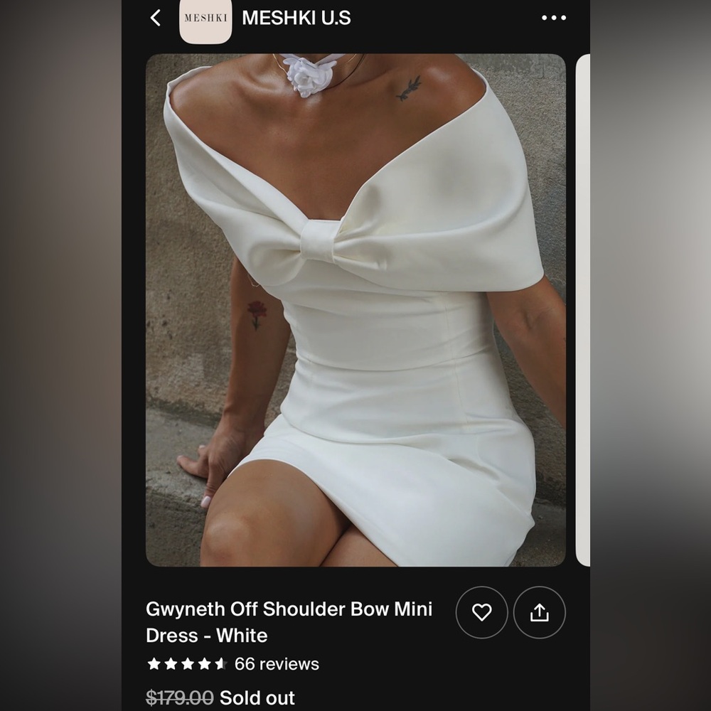Gwyneth Off Shoulder Bow Mini Dress Bridal - Meshki, White Bridal Dress